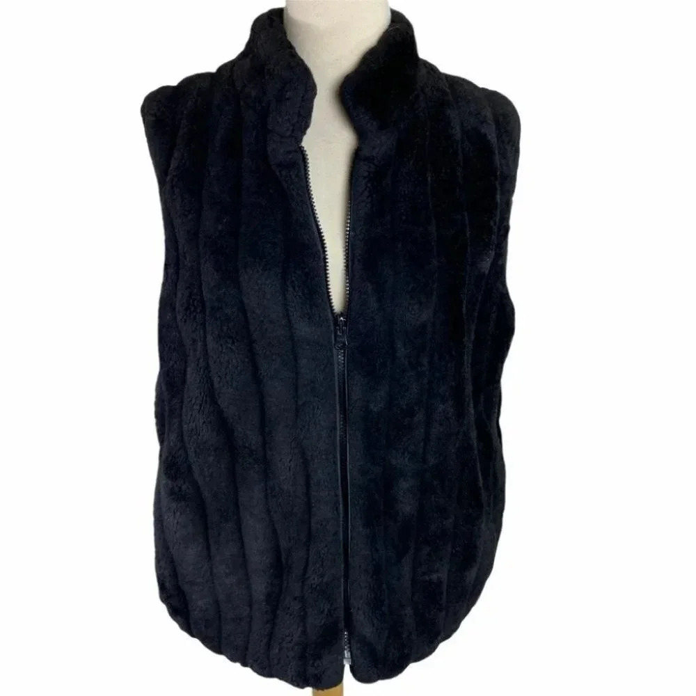 Vintage NY Classic L reversible black faux fur + silk vest
